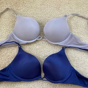 Victorias Secret Bombshell bra bundle.  Comes with 2 34AA bras, blue and white.
